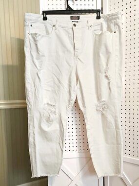 Plus Size Torrid 24 Regular White Distressed High Rise Straight Ankle Jeans